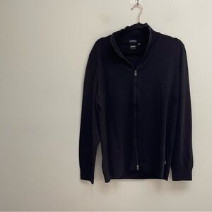 Hugo boss fine Italian yarn sweater zip up size XL black knit